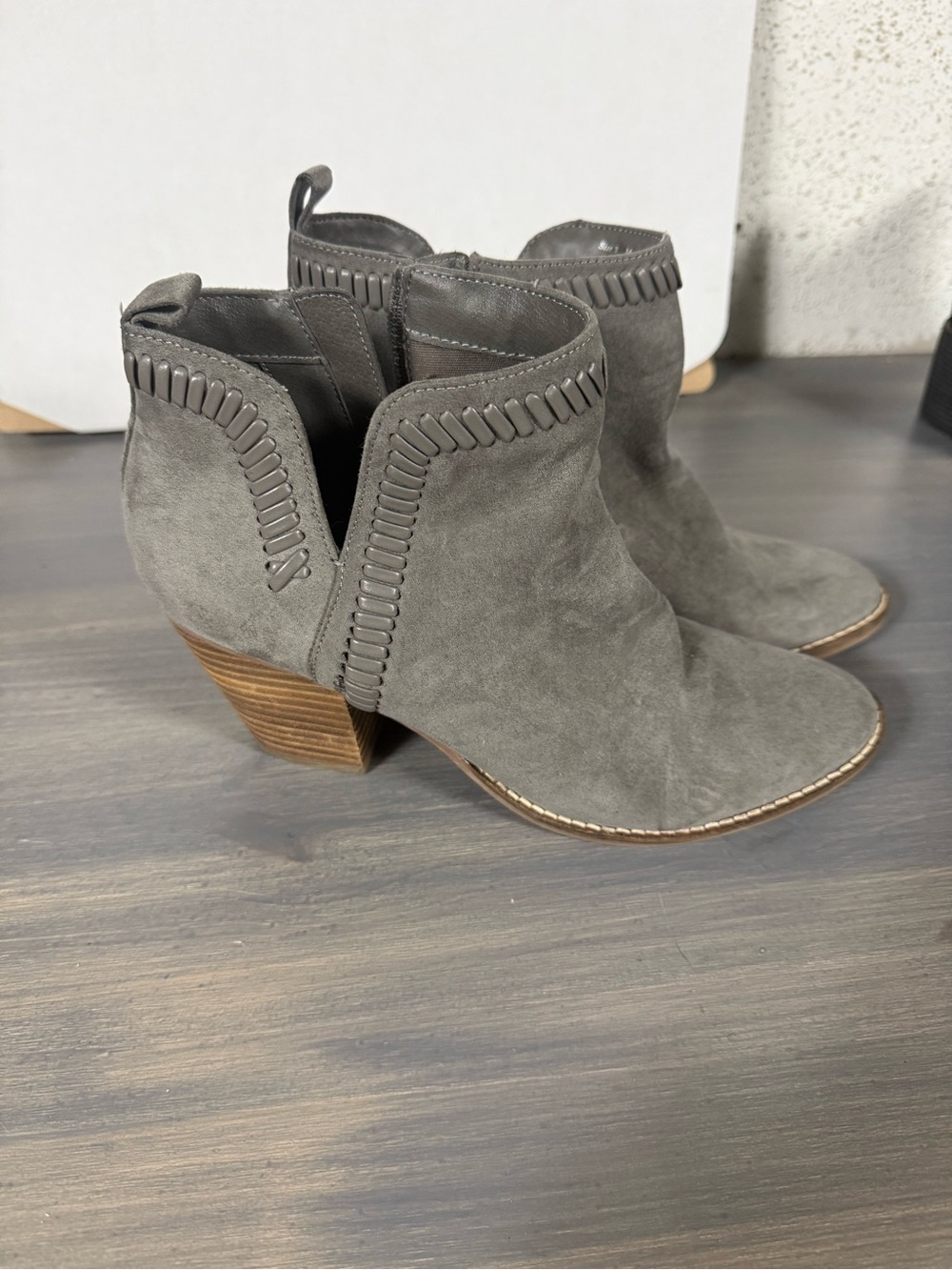 DV by Dolce Vita Gray Suede Ankle Booties with Stacked Heel